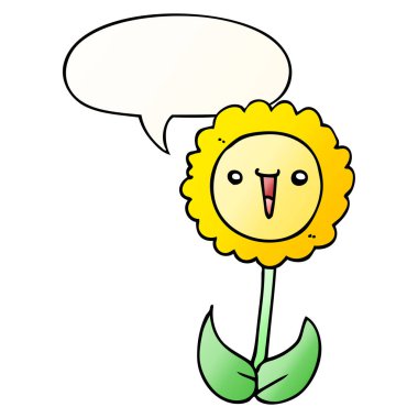 düzgün degrade tarzında karikatür çiçek ve konuşma balonu