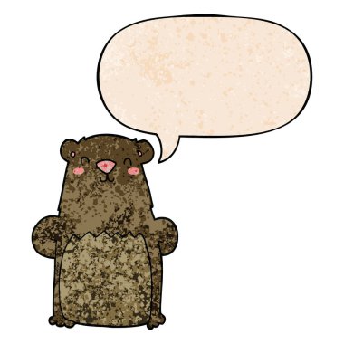 retro doku tarzında karikatür ayı ve konuşma balonu