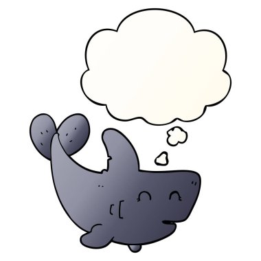 karikatür köpekbalığı ve pürüzsüz degrade tarzında kabarcık düşünce