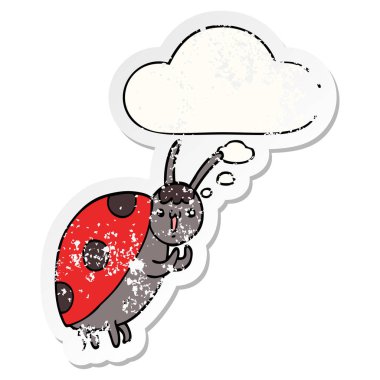 sevimli karikatür uğur böceği ve sıkıntılı yıpranmış sti olarak kabarcık düşünce