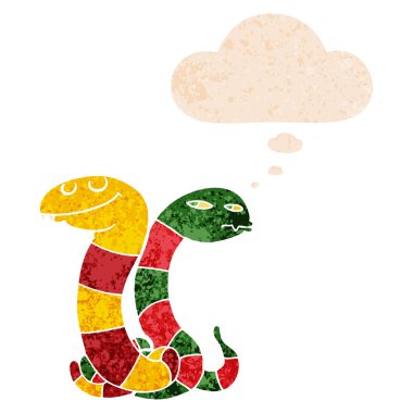 karikatür yılan ve retro dokulu tarzında düşünce balonu