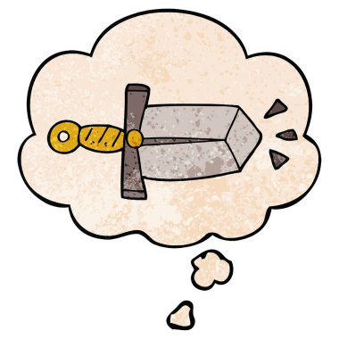grunge doku desen tarzı karikatür kılıç ve düşünce balonu