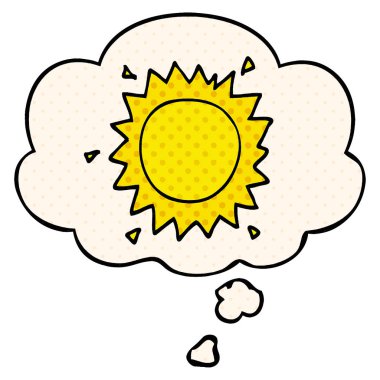 çizgi film güneşi ve çizgi roman tarzında düşünce balonu