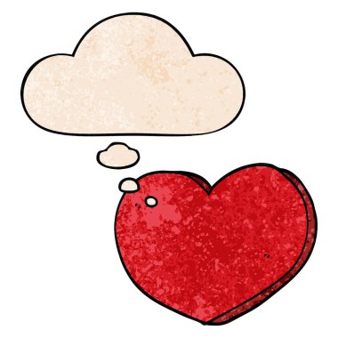 karikatür aşk kalp ve grunge doku desen düşünce balonu 