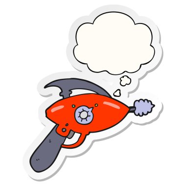 karikatür ışın silah ve baskılı bir etiket olarak kabarcık düşünce