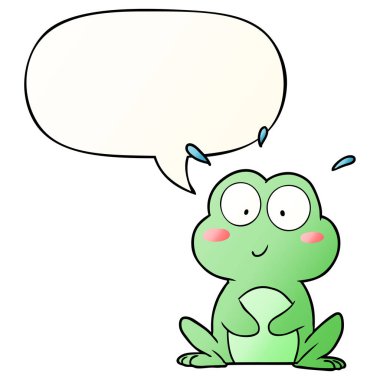 pürüzsüz degrade tarzında sevimli karikatür kurbağa ve konuşma balonu