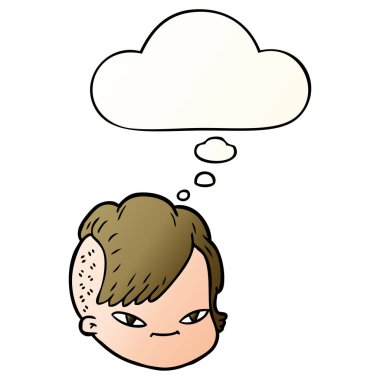 karikatür kadın yüz ve pürüzsüz degrade tarzında kabarcık düşünce