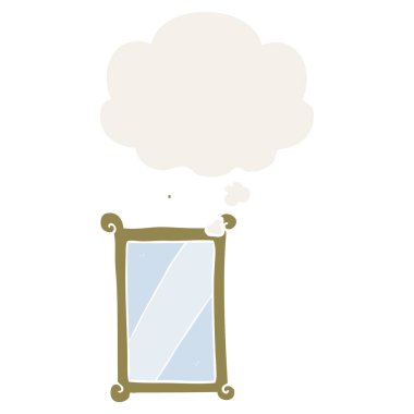 karikatür ayna ve retro tarzında düşünce balonu