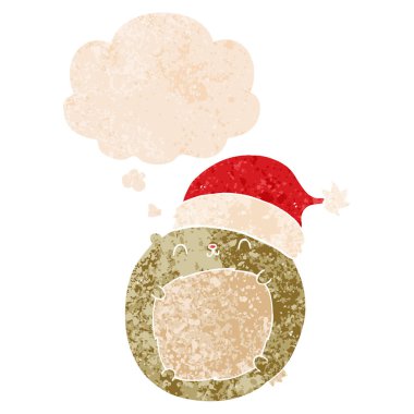 sevimli karikatür noel ayı sıcacık ve retro dokulu düşünce balonu