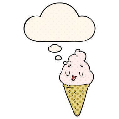 sevimli karikatür dondurma ve çizgi roman tarzında düşünce balonu