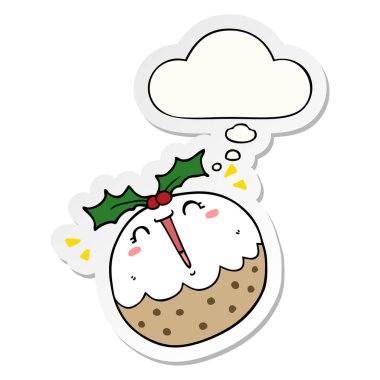 sevimli karikatür noel puding ve baskılı s olarak kabarcık düşünce