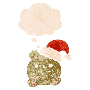 sevimli karikatür noel ayı sıcacık ve retro dokulu düşünce balonu