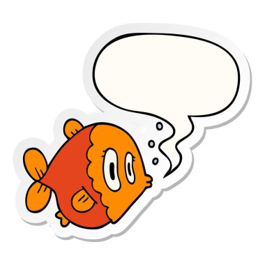 karikatür balık ve konuşma kabarcık etiket