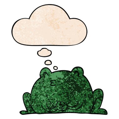 sevimli karikatür kurbağa ve grunge doku desen s düşünce balonu