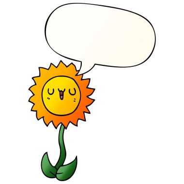 düzgün degrade tarzında karikatür çiçek ve konuşma balonu