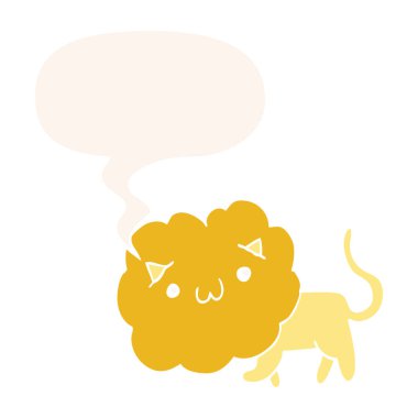 retro tarzında karikatür aslan ve konuşma balonu