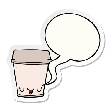 karikatür kahve fincanı ve konuşma kabarcık etiket