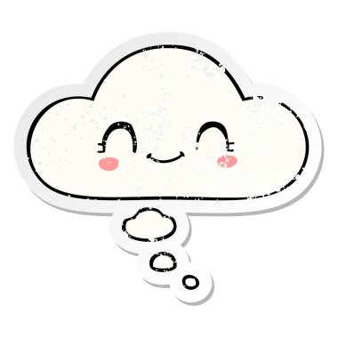 sevimli karikatür yüz ve sıkıntılı yıpranmış sticke olarak kabarcık düşünce