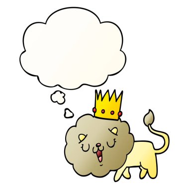 pürüzsüz degrade st taç ve düşünce balonu ile karikatür aslan