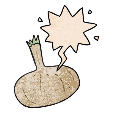 retro doku tarzında karikatür soğan ve konuşma balonu