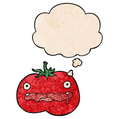 karikatür domates ve grunge doku desen stil düşünce balonu