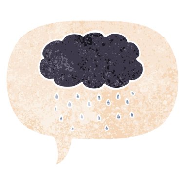 retro dokulu tarzda karikatür bulut yağmur ve konuşma balonu