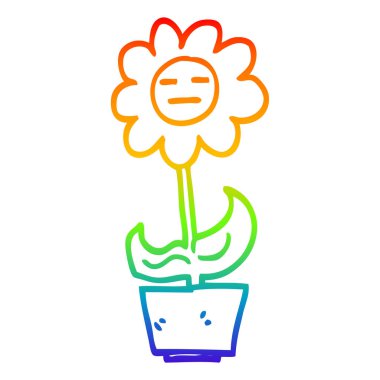 gökkuşağı degrade çizgi çizim karikatür çiçek saksıda