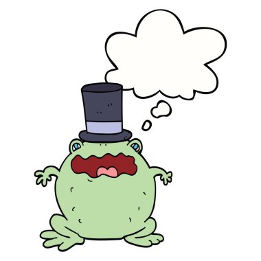 çizgi film kurbağa üst şapka ve düşünce balonu giyen