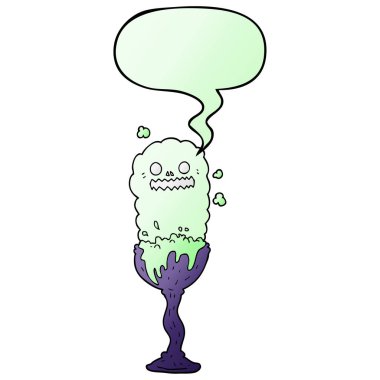 düzgün karikatür ürkütücü halloween iksir fincan ve konuşma balonu 