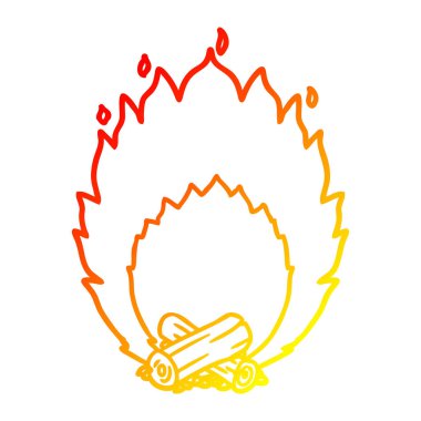 sıcak degrade çizgi çizim karikatür yanan kamp ateşi