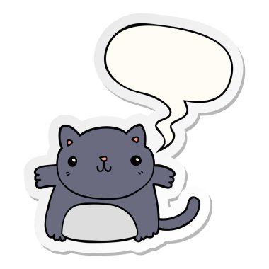 karikatür kedi ve konuşma kabarcık etiket
