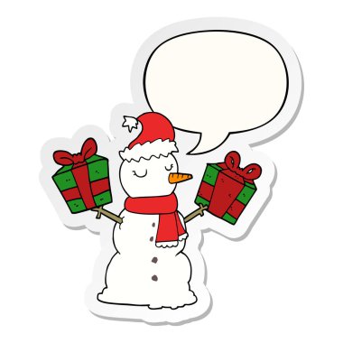 karikatür kardan adam ve konuşma kabarcık etiket