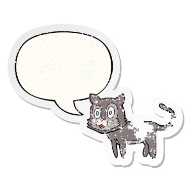 mutlu karikatür kedi ve konuşma balonu sıkıntılı etiket