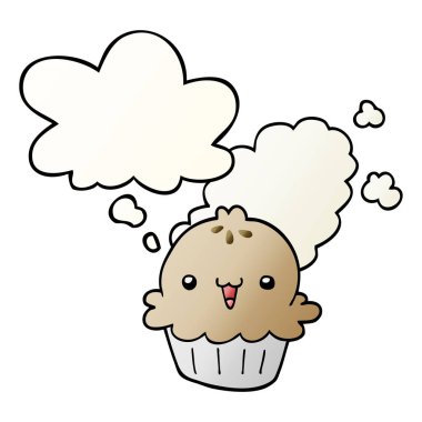 Sevimli karikatür pasta ve pürüzsüz degrade tarzında düşünce kabarcık