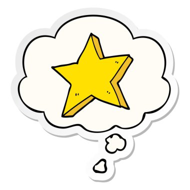 karikatür yıldızı ve baskılı bir etiket olarak kabarcık düşünce