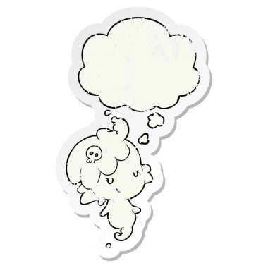 bir sıkıntılı yıpranmış etiket olarak karikatür hayalet ve düşünce balonu