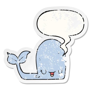 karikatür mutlu balina ve konuşma balonu sıkıntılı etiket