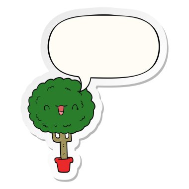 karikatür mutlu ağaç ve konuşma balonu etiket