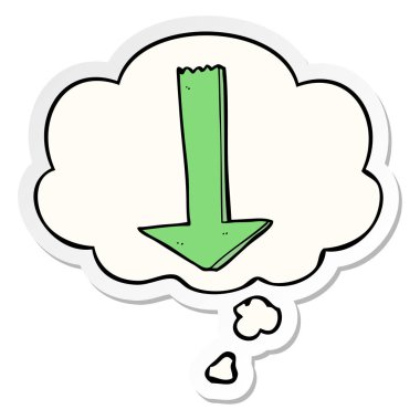 karikatür işaret ok ve basılı bir etiket olarak kabarcık düşünce