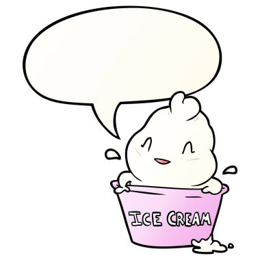 pürüzsüz degrade stil sevimli karikatür dondurma ve konuşma balonu