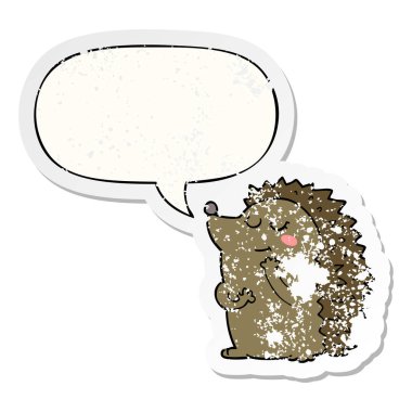 sevimli karikatür kirpi ve konuşma balonu sıkıntılı etiket