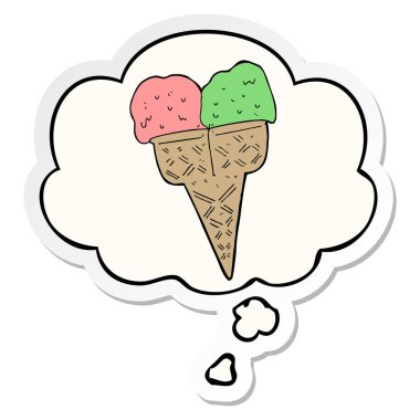 karikatür dondurma ve baskılı bir etiket olarak düşünce kabarcık