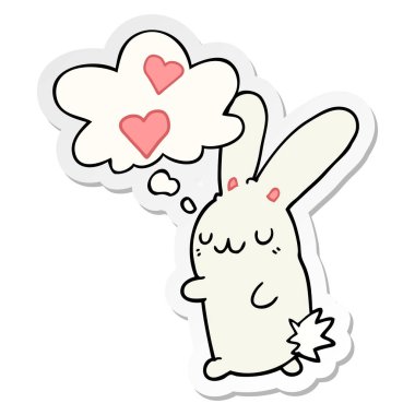 basılı bir etiket olarak aşk ve düşünce balonu karikatür tavşan