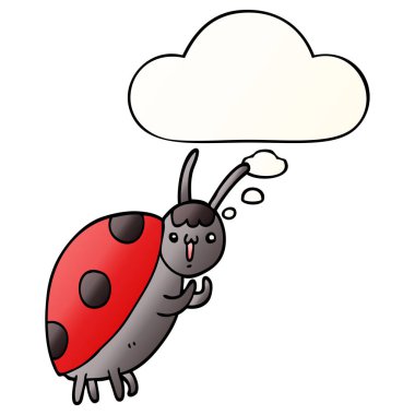 sevimli karikatür uğur böceği ve pürüzsüz degrade tarzında düşünce balonu