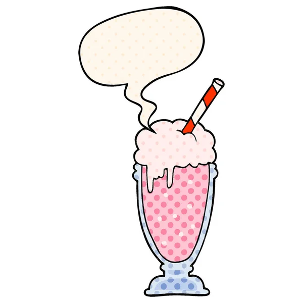 Milkshake de desenhos animados e bolha de fala em estilo de quadrinhos — Vetor de Stock