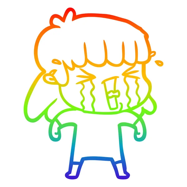 Rainbow gradient ligne dessin dessin animé femme en larmes — Image vectorielle