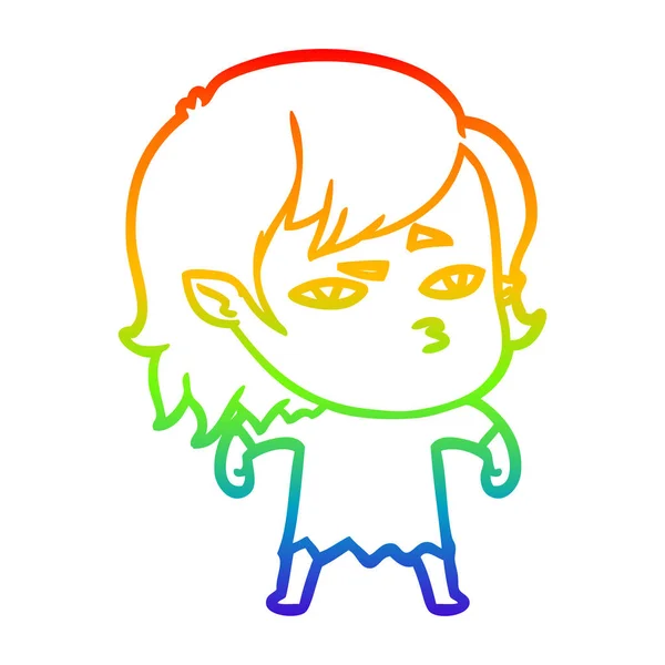 Rainbow gradient line drawing cartoon vampire girl — Stock Vector