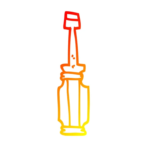 Línea de gradiente caliente dibujo dibujos animados destornillador herramienta — Vector de stock