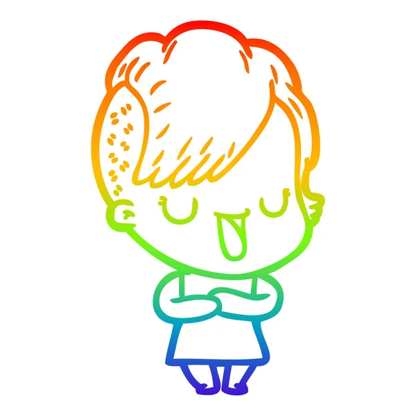 彩虹渐变线绘制可爱的卡通女孩与嬉皮士海 — 图库矢量图片