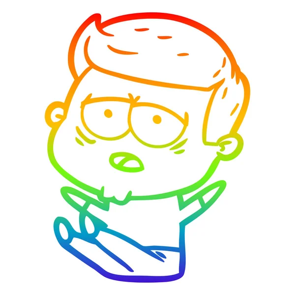 Rainbow gradient ligne dessin dessin animé fatigué homme — Image vectorielle